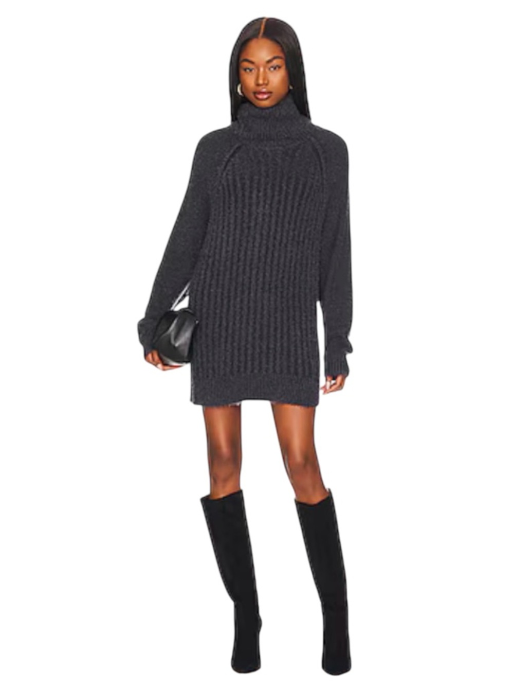William Rast Dark Grey Ribbed Turtleneck Sweater Dress (L)